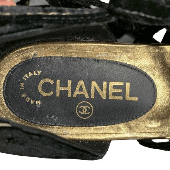 Chanel Interlocking CC Logo Wood Platform Velvet Gladiator Sandal EU 39 US 8-8.5 - Picture 9 of 11